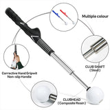 Dark Blue Pro Golf Swing Trainer - Extendable with Audible Click & Corrective Grip Aid