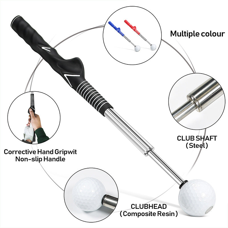 Dark Blue Pro Golf Swing Trainer - Extendable with Audible Click & Corrective Grip Aid